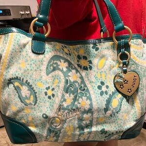 Juicy Couture Green and Yellow Paisley Tote